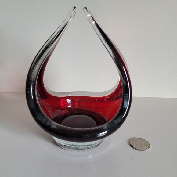 Vintage Elegant Red Clear Encased Glass Dish Sculpture Chalet(?) Trinket Bowl - Picture 1 of 5